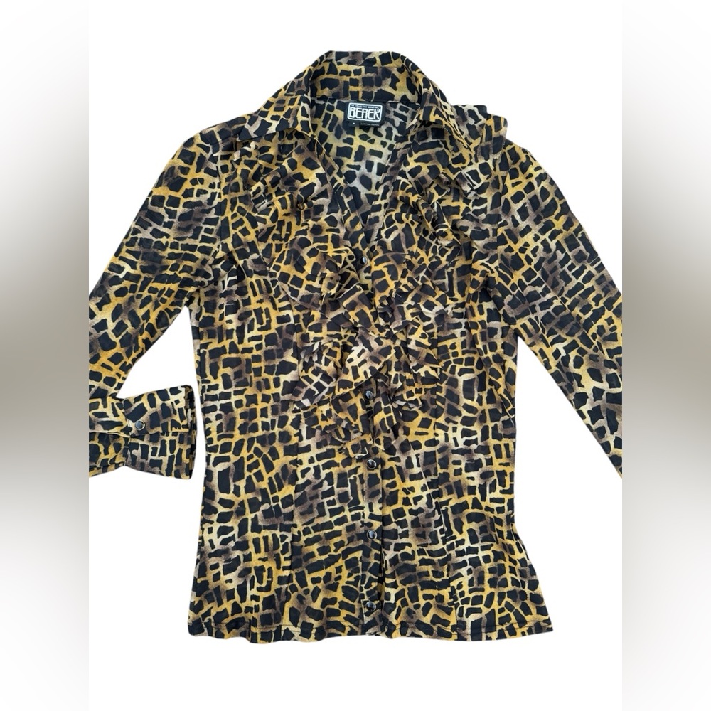 Collective Works of Berek Women’s Sheer Abstract Print Button Down Blouse Size S